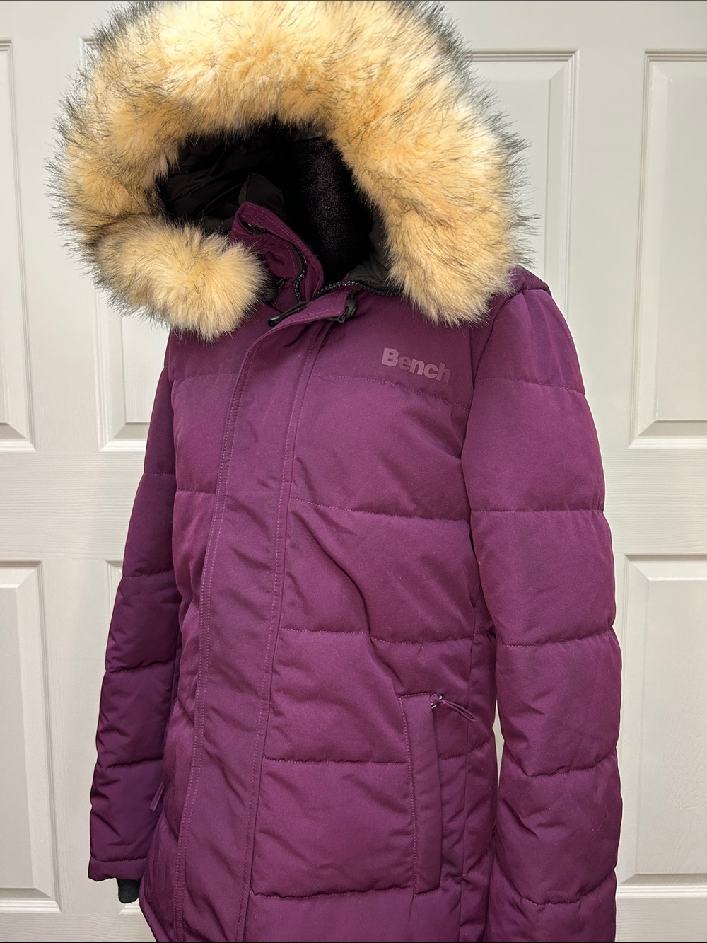 Bench Women's Plum Puffer Coat with Faux Fur Hood Trim